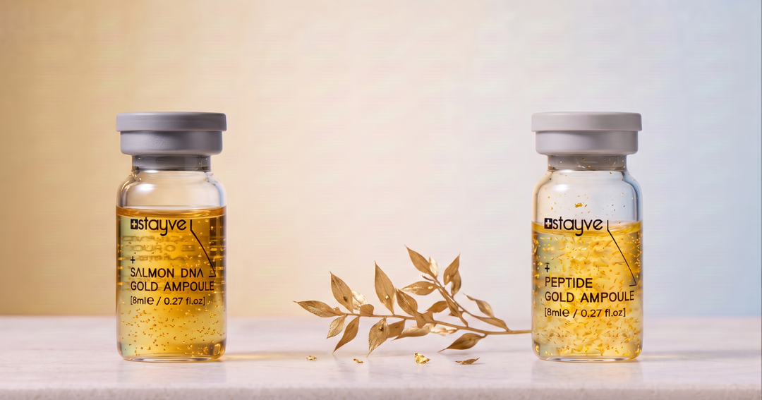Salmon DNA and Peptide skin booster ampoules – Stayve PDRN serum and Peptide Gold ampoule for combining skin boosters