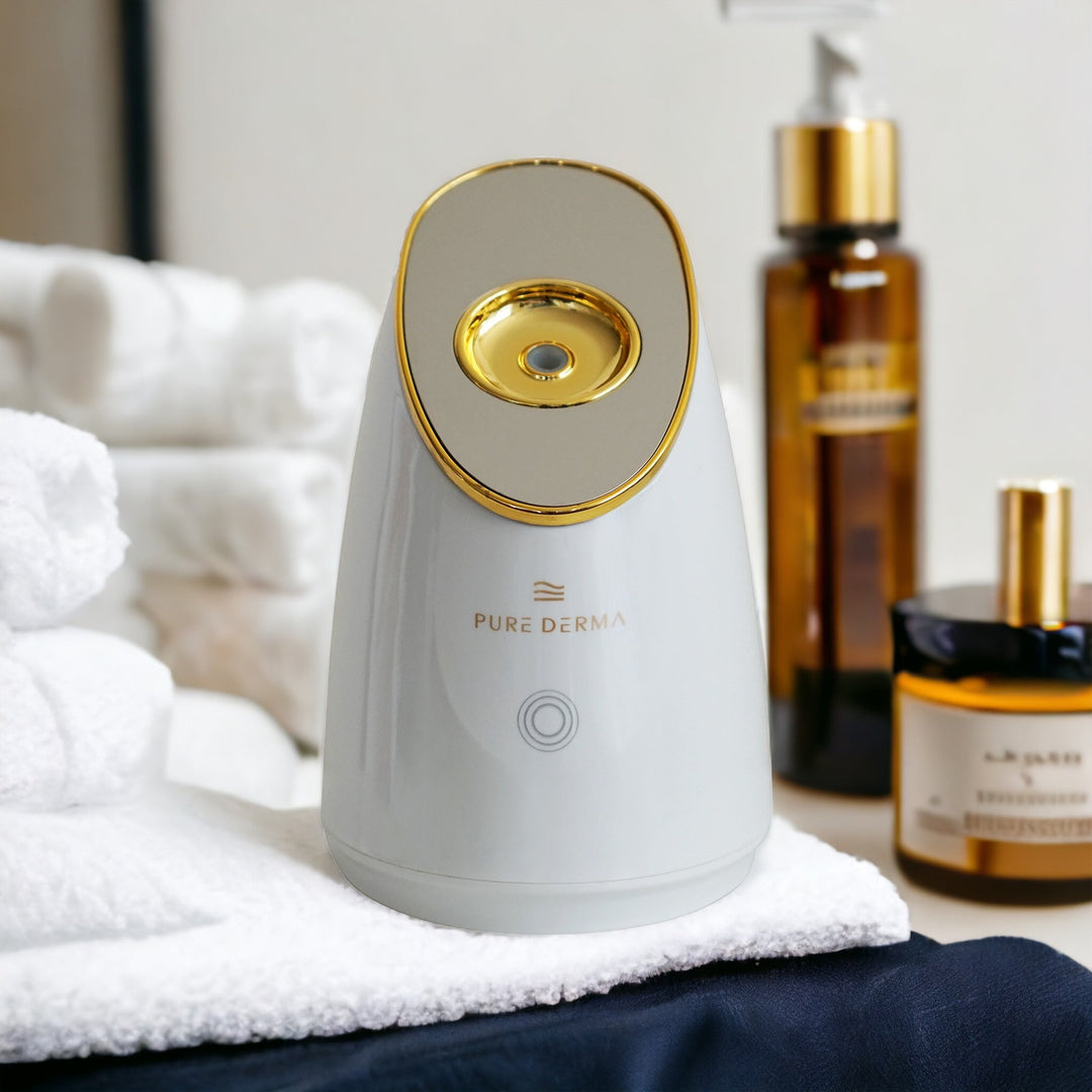 Pure Derma Nano Ionic Facial Steamer on a bathroom counter