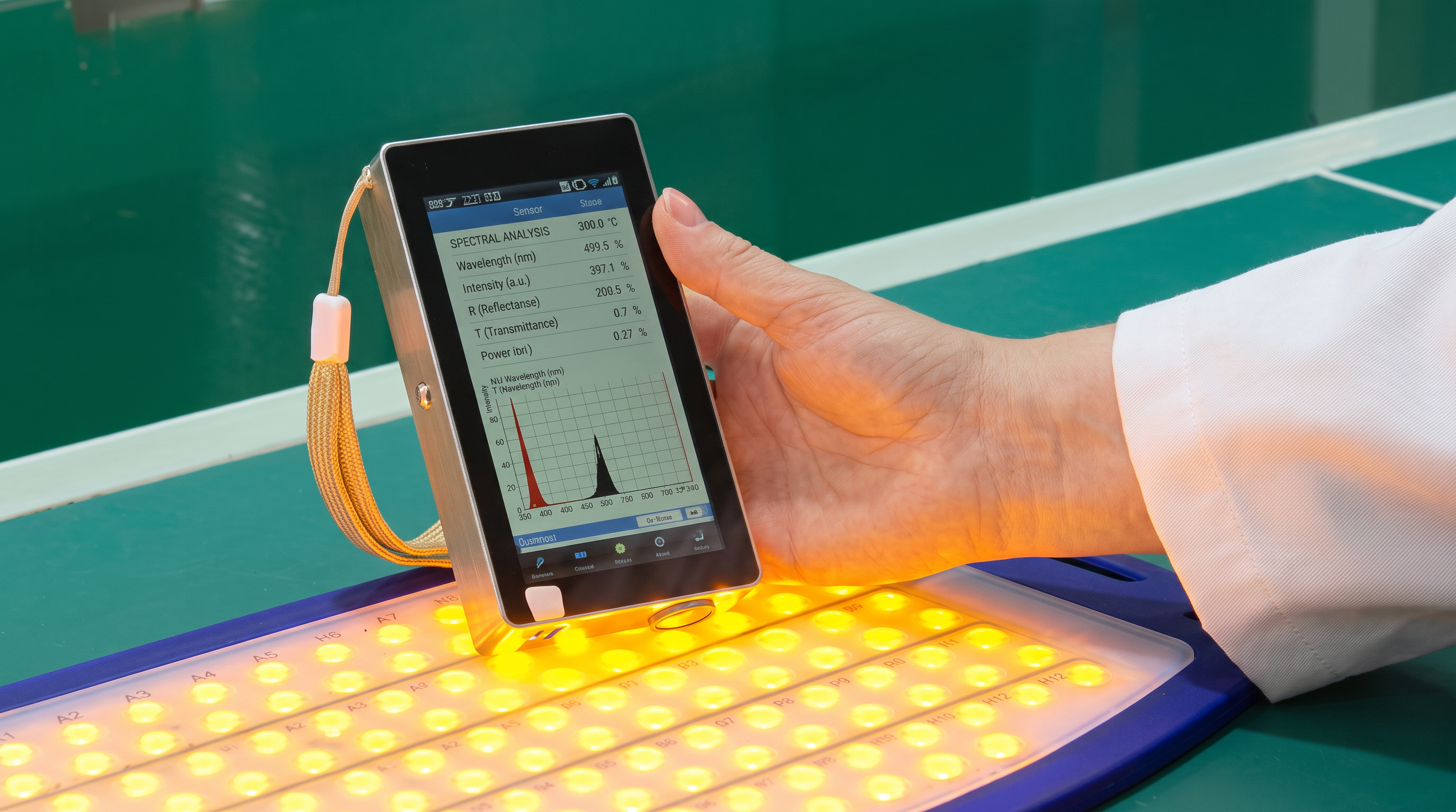 LED device being tested for irradiance levels by Pure Derma at the supplier factory