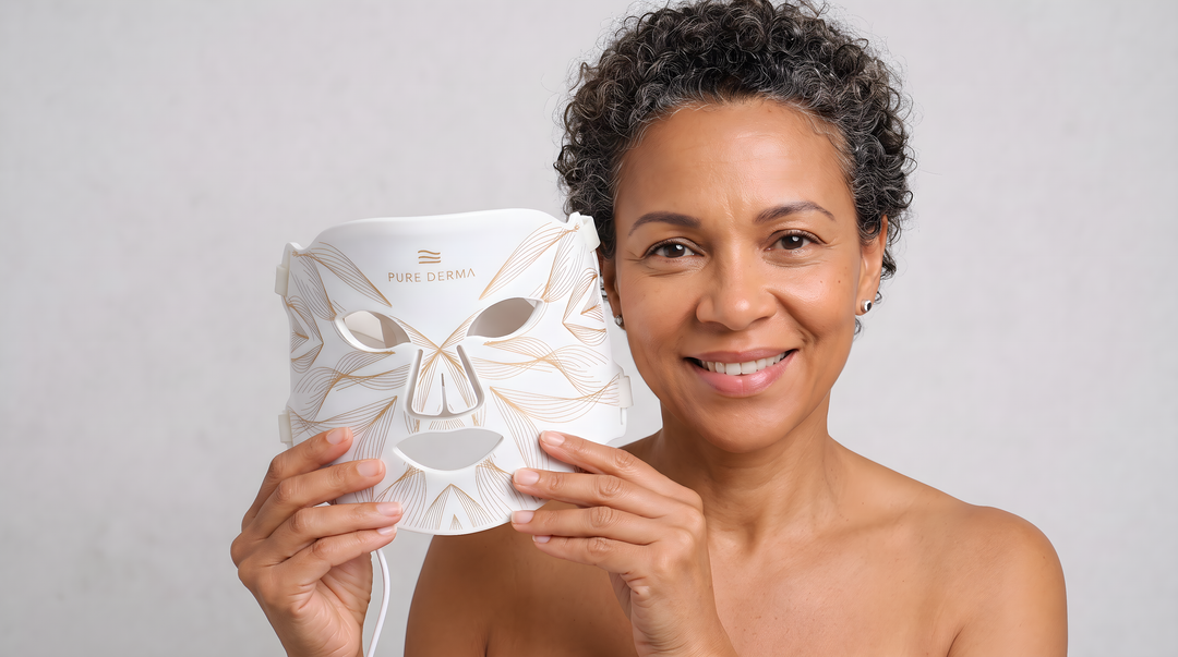 Woman holding a Pure Derma London LED Face Mask