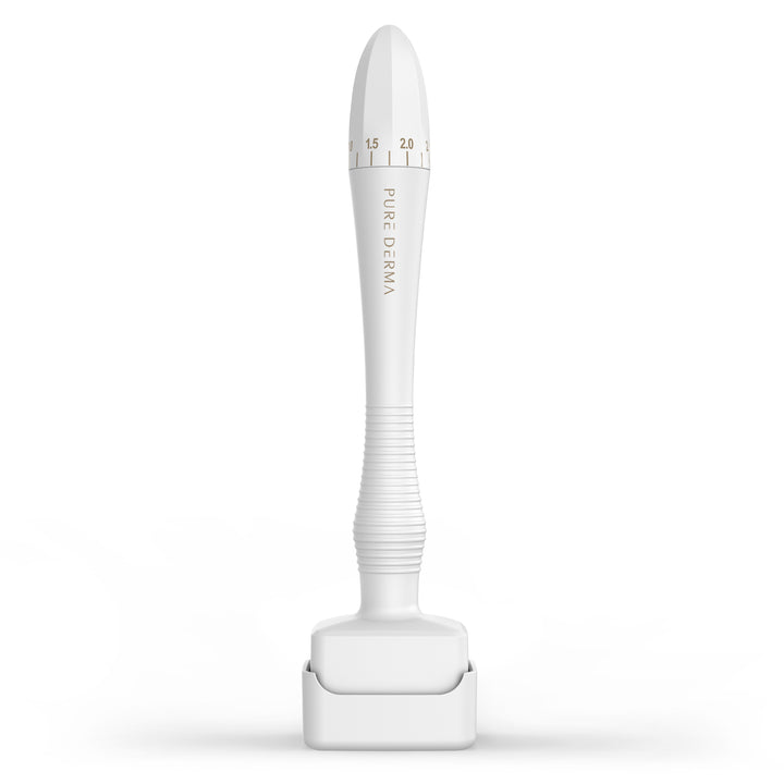 adjustable white derma roller with Pure Derma  branding on a white background
