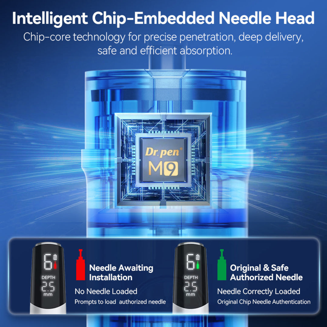 genuine Dr. Pen M9 microneedling pen smart chip infographic