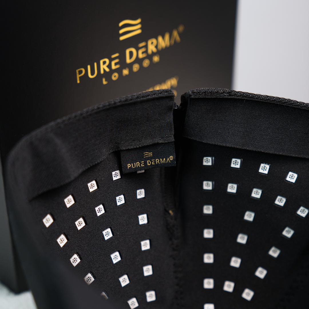 Pure Derma London LED hair growth cap showing the internal LEDs