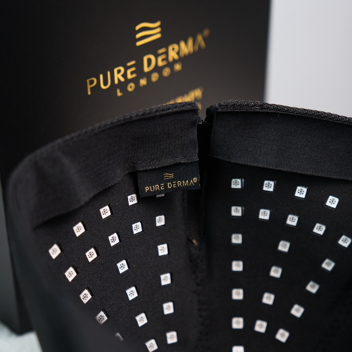Pure Derma London LED hair growth cap showing the internal LEDs