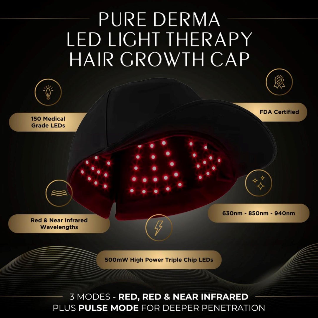 Pure Derma London Hair Growth High Strength Unisex LED Hair Growth Cap with Red Light & Deep Infrared Therapy