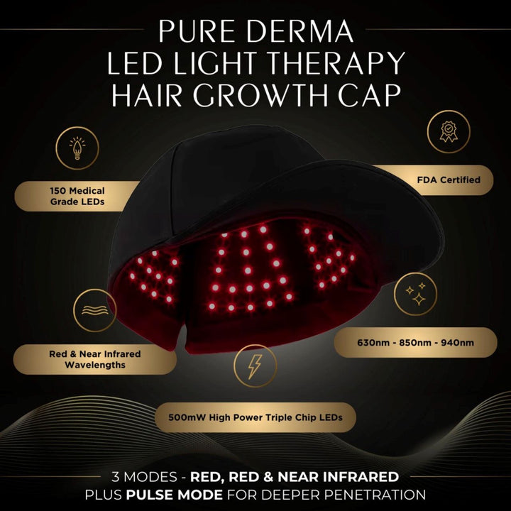 Pure Derma London Hair Growth High Strength Unisex LED Hair Growth Cap with Red Light & Deep Infrared Therapy