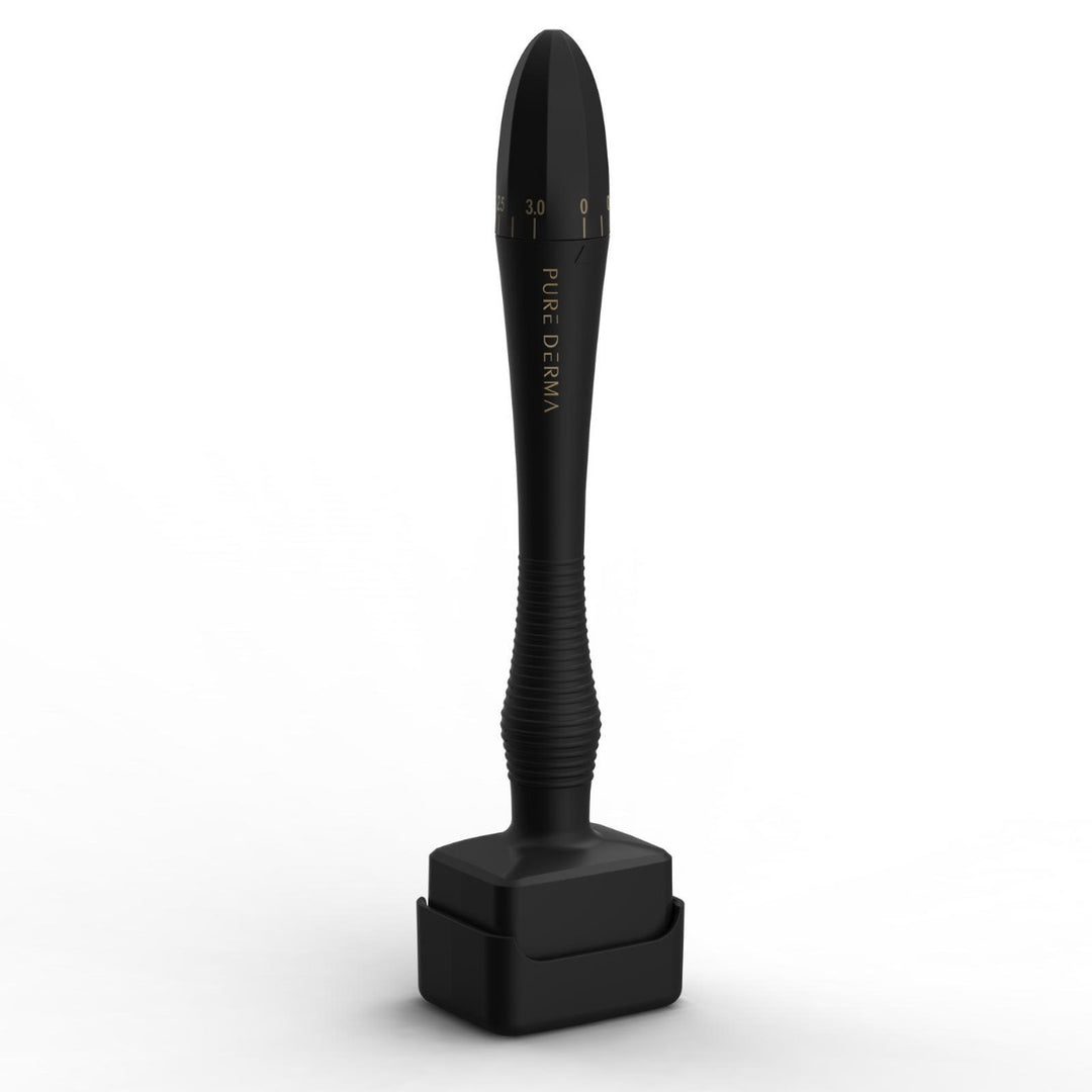 Pure Derma London Hair Growth & Skincare Black Hair & Beard Adjustable Derma Stamp 140 Medical Grade Stainless Steel Microneedles 0.25-3.0mm