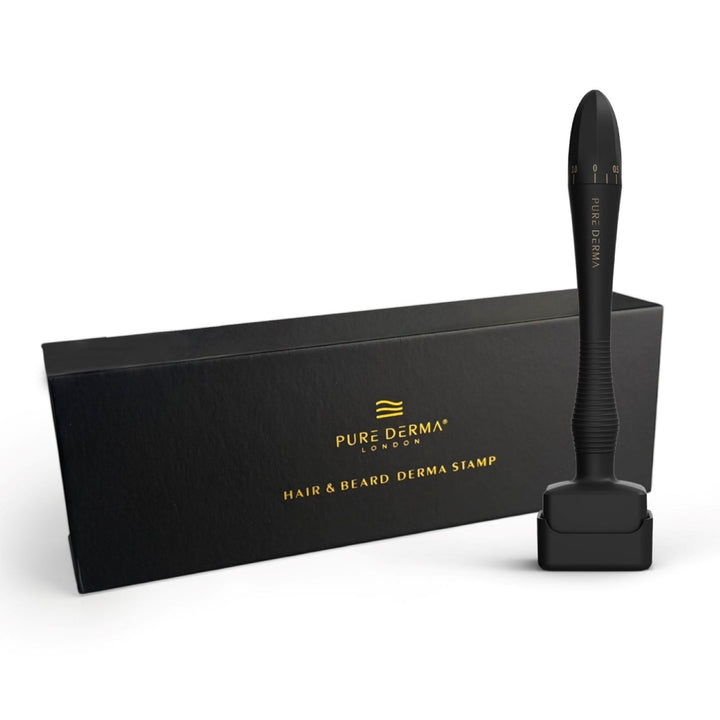 Pure Derma London Hair Growth & Skincare Hair & Beard Adjustable Derma Stamp 140 Medical Grade Stainless Steel Microneedles 0.25-3.0mm