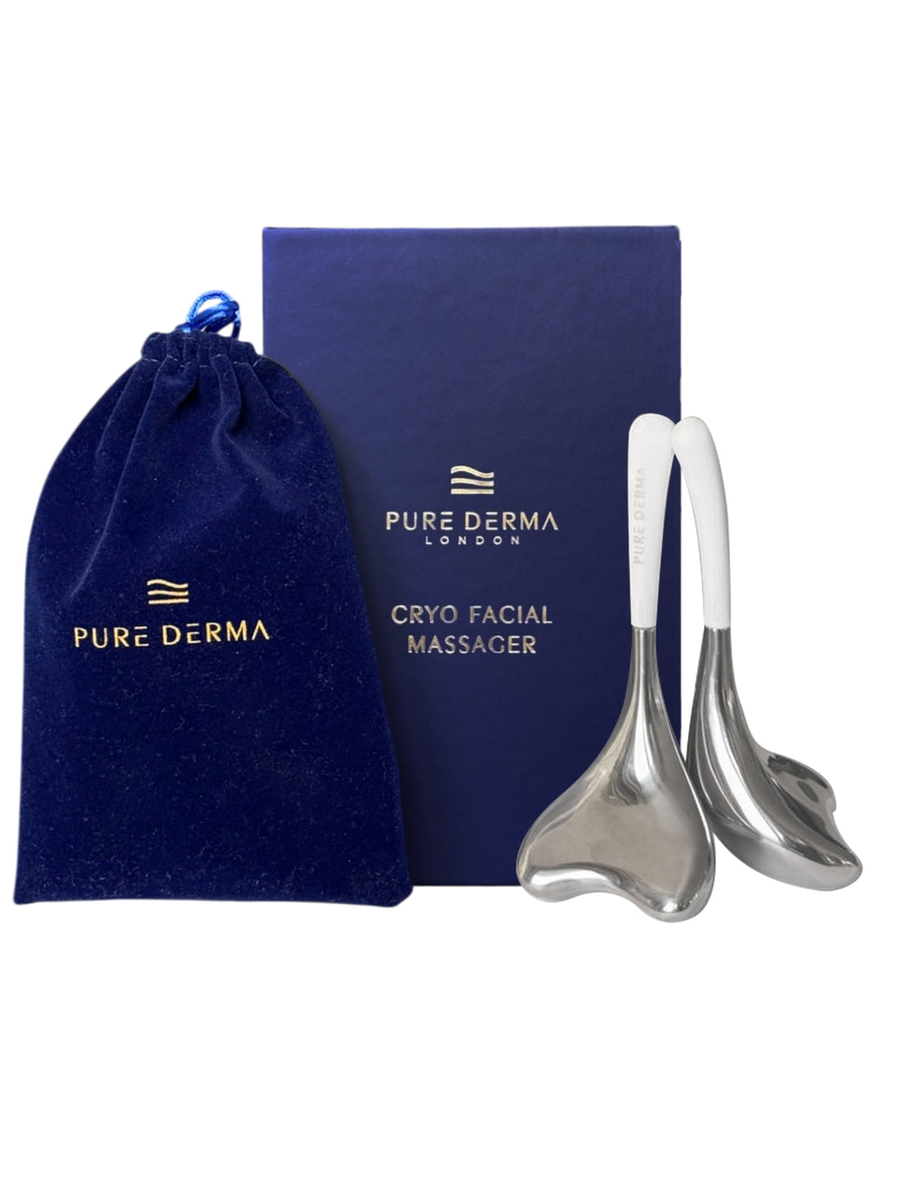 pure derma london gua sha cryo sticks with product packaging